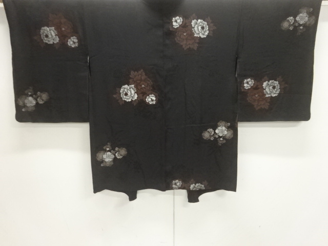 JAPANESE KIMONO / ANTIQUE TAISHO ROMANTIC LACQUER PEONY / PLUM BLOSSOM